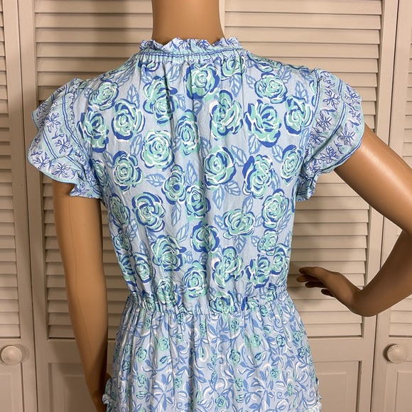 Sail to Sable Floral Mini Ruffled Blue Dress XS - Picture 9 of 13